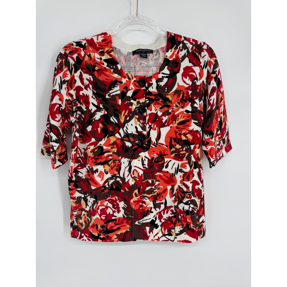 Designers Originals Women‎ Red Floral Abstract Knit Cardigan Sweater Sz L